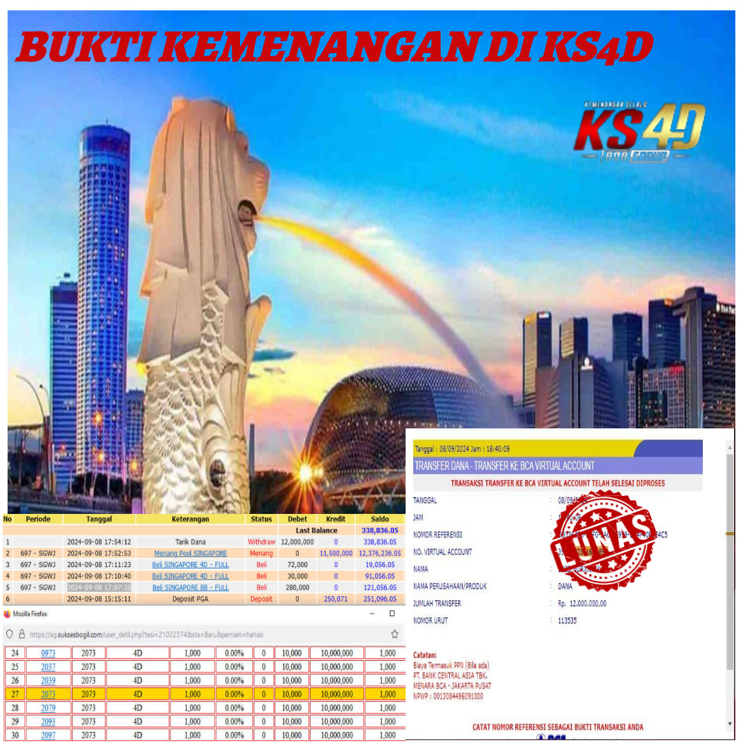 BUKTI KEMENAGAN PERMAINAN TOGEL SINGAPORE 08 SEPTEMBER 2024